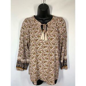 Mason & Belle Women's Boho Rayon Floral Peasant Top Blouse Multicolor Size Large
